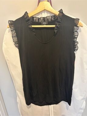 Storm Black Ruffle Trim Sleeveless Tank Top
